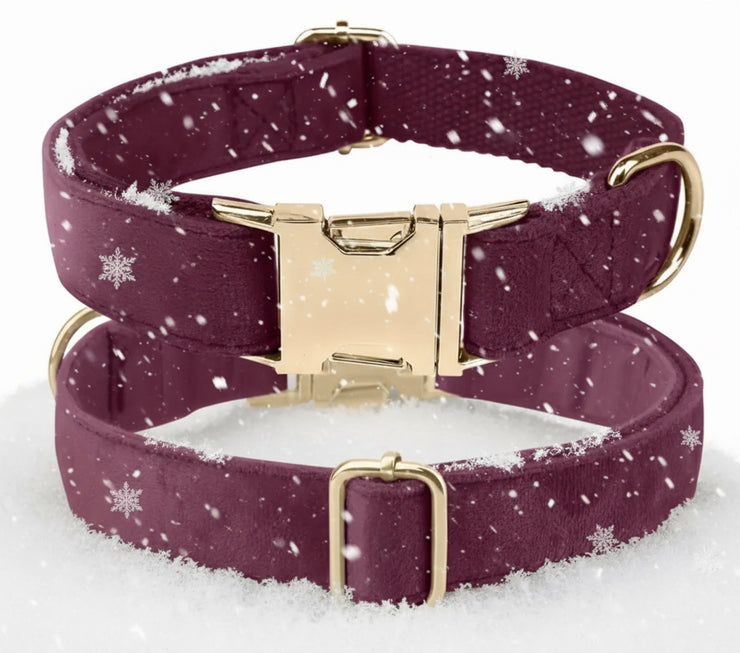 Luxury Velvet Collar | Golden Buckle | Christmas Red