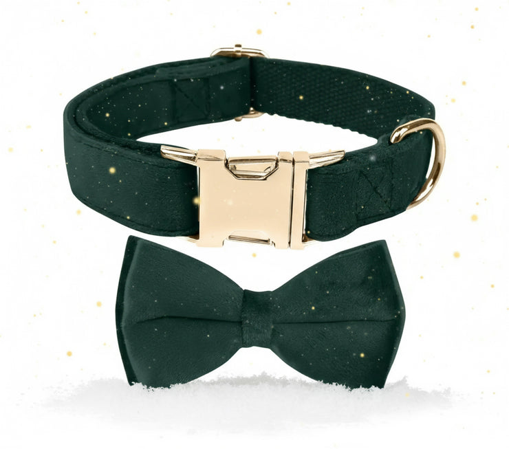 Luxury Velvet Collar | Golden Buckle | Christmas Green